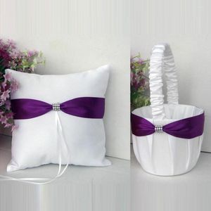 Украшение вечеринки 2pcs/set set Satin Wedding Product Кольцо кольцо подушка цветочная корзина для дома декор белый фиолетовый цвет