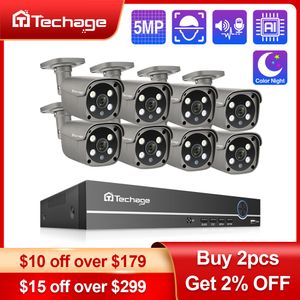 IP -камеры Techage Security Camera System 8CH 5MP HD POE NVR KIT CCTV CCTV Двусторонний аудио AI Face Detect Outdoor Video Surveillance Set 230712