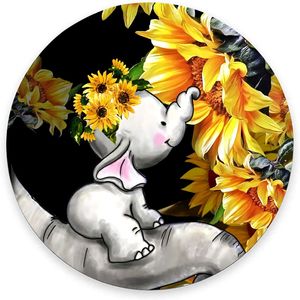 Rundes Mauspad mit Elefantenbabys und Sonnenblumen, niedliches Gaming-Mauspad, wasserdicht, rutschfeste Gummiunterseite, 20,1 x 0,3 cm