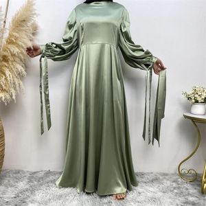 Abbigliamento etnico 2023 Donna Musulmana Ababya Moda Semplice Tinta unita Raso spesso Manica con lacci Abito elegante Cardigan
