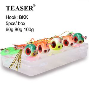 Esche Esche TEASER 5pcs60g 80g 100g BKK Gancio da sci in gomma per orecchio Tenya Inchiku Morsetto Tentazione Tuta scorrevole a scatto Kabura Highbury Morsetto Testa Pesca 230711