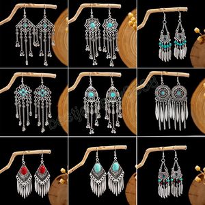 Bohemian Ethnische Lange Blatt Quaste Ohrringe für Frauen Vintage Silber Farbe Hohl Indische Hochzeit Ohrringe Brincos Schmuck