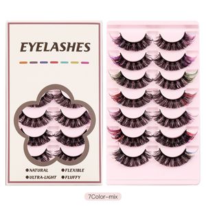 Thick Curled Colored False Eyelashes Fluffy Handmade Reusable Multilayer 3D Fake Lashes with Color Full Strip Lashes Extensions