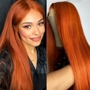 Laranja Ginger Lace Front Perucas Brasileiras Straight Lace Front Perucas Para Mulheres Corpo Onda Coloridas Perucas de Cabelo Humano 150 Densidade