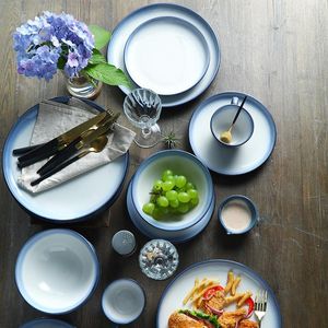 Zestawy obiadowe Talerze i kubki z gradientem kolorów Restauracja Ceramiczna zastawa stołowa Proste miski w stylu Chińskie eleganckie pojemniki kuchenne