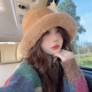 Berets Winter Thickened Fleece Bucket Hat Women's Korean-Style Ins Travel Warm Personality Wind-Proof And Cold Protection Ha