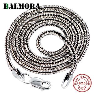 Pendanthalsband Balmora Real 925 Sterling Silver Foxtail Chains Chokers Långa halsband för kvinnor Män Chic Chain Jewelry Accessory 16-32 tum HKD230712