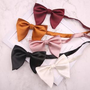 Bow Ties 11 12CM Milky White Navy Blue Solid Color Polyester Cowhorn Large Bowtie For Man Wedding Business Bowknot Casual Necktie