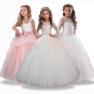 Girl's Dresses 3-14 Year Kids Girls Wedding Flower Girl Dress Elegant Princess Party Girl Pageant Formal Dress Sleeveless Lace Tulle Long DressHKD230712