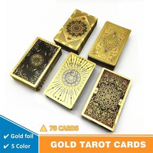 Luxurious Gold Foil Tarot Deck, Oracle Cards Set, 78-Card Divination Witch Board Game with Guide Book, Plastic Gold 12cm x 7cm