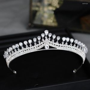 Saç klipleri düğün tiara gümüş renk zirkon prenses taç gelin başlık rhinestone kadınlar elbise mücevher aksesuarları