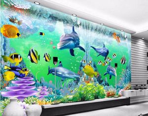 Papéis de parede 3d quarto papel de parede paisagem personalizado mural po mar gelo golfinhos decoração pintura murais de parede para paredes 3 d