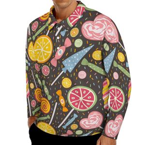 Мужские поло в красочных конфетных печати повседневные футболки Мужчина розовые желтые с длинным рукавом рубашки с воротниками эстетическая ежедневная рубашка с принтом большого размера 230711