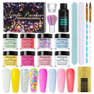 Akrylpulver Vätskor Nagelpulver 8 Färger Set Nails Art Dekoration För Manikyr Kit Kristall Glitter Naken Rosa Färg 3D Tips Tool 230712