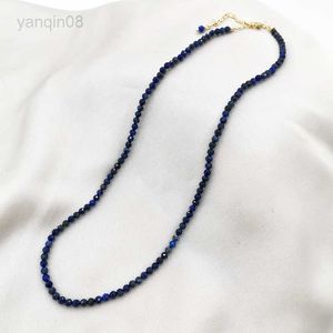 Pendant Necklaces Faceted Lapis Lazuli Necklace Delicate Adjustable 14K Gold Filled Chains Natural Stones Collier Femme Unique Women BOHO Necklace HKD230712