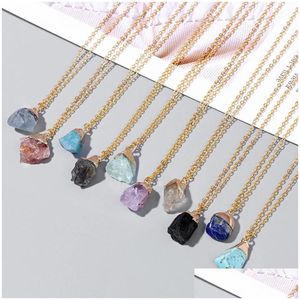 Pendant Necklaces Natural Irregar Stone Necklace Rock Quartz Pendum Amethysts Citrines Fluorite Pink Crystal For Women Healing Drop Dh2V8