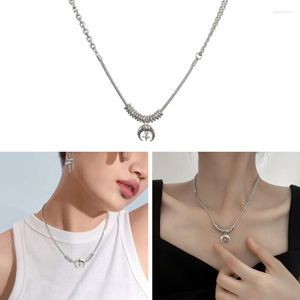 Pendant Necklaces Silver Color Moon Necklace For Women Egirls Y2k Cool Neck Jewelry Clavicle Chain Korean Fashion Party Gift 40GB