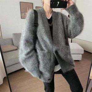 Women's Knits Korean Version V-Neck Sweater Cardigan Women Autumn Winter Fluffy Mink Cashmere Loose Thick Angora Coat JZ122