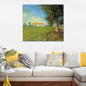 Wiejski płótno z krajobrazem wiejski dom w polu pszenicy 1888 Vincent Van Gogh malarstwo impresjonistyczny wystrój domu