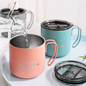 Canecas para casa caneca de café de aço inoxidável com alça de tampa cerveja chá suco gargarejo copo de água uso doméstico escritório ferramentas para beber r230712