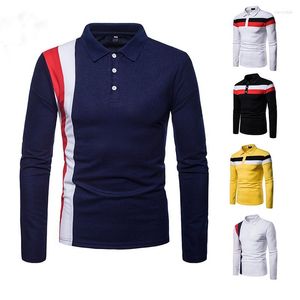 Men's Polos Autumn Tri Color Stitching Fashion Casual Polo Long Sleeve Shirt Commuter Top 2023 Men T