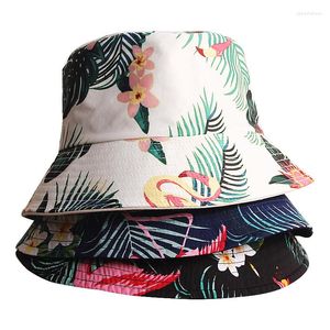 Berets Panama Bucket Hat Men Women Summer Cap Floral Flamingo Bob Hip Hop Gorros Fishing Fisherman