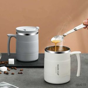 Tassen 500 ml doppelwandige Thermo-Kaffeetasse mit Löffel, Edelstahl, Kaltwasser, Getränke, Metallbecher, Tee, Milchbecher für Camping, Reisen, R230712