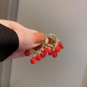 Dingle örhängen design röd kristall boll tassel droppe för kvinnor flicka spänne typ smycken årsdag födelsedagsfest fin gåva