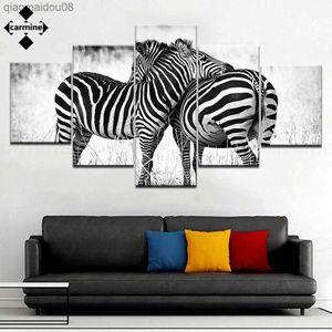 HD-Leinwanddruck ohne Rahmen, Zebra, Gemälde, Schwarz-Weiß-Wandkunst, Poster und Druck, 5-teilig, Druckbild für Heimdekoration, L230704