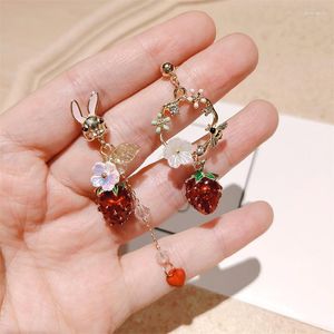 Dangle Earrings Japan Korea Asymmetrical Heart Strawberry Tassel Women Bee Flower Jewelry Girl Party Gift