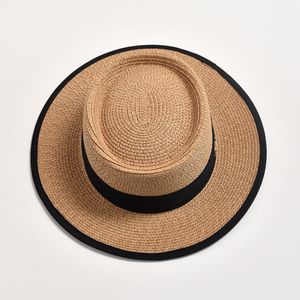 Novos chapéus de palha para mulheres moda verão aba plana fita praia chapéu de sol vestido de viagem ao ar livre boné chapeau femme