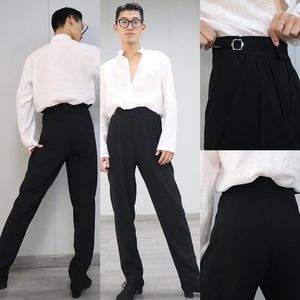 Sahne Giyim 2023 Latin Dans Pantolonu Erkekler İçin Yüksek Belli Düz Bacak Chacha Rumba Tango Elbise Uygulama Giysileri DQS13266