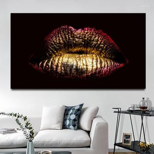 絵画黄金の唇キャンバス絵画ブラックゴールドアートセクシーなリップポスターやプリント壁の写真リビングルーム Cuadros 家の装飾