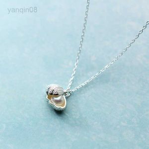 Pendant Necklaces Modian New Solid 925 Sterling Silver Natural Freshwater Pearl Shell Fashion Necklace Pendants For Women Classic Charm Jewelry HKD230712