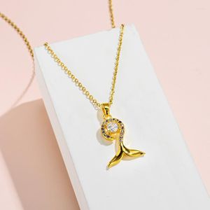 Anhänger Halsketten 316L Edelstahl Mode High-End-Schmuck Eingebetteter Zirkon Meerjungfrau Schwanz Wal Choker Charms Kette für Frauen