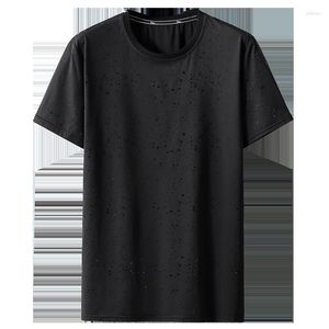 Мужские рубашки T 2023 Мода быстросохнущая шелковая тенденция к шерстям с короткими рукавами с коротки