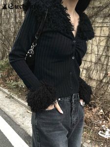 Płaszcze suche gotyckie faux futra swetry swetry kardigany Kobiety punkowy styl furry szczupły v szyja kpop streetwear casaul płaszcze czarne