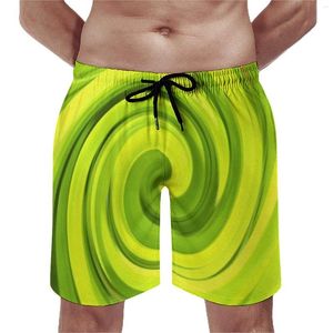メンズ ショーツ グリーン リキッド アート ボード 男性 グルービー 抽象 スワール ビーチ 快適 デイリー 水泳パンツ Lサイズ