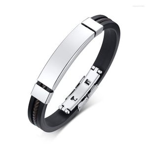 Link Bracelets Yo Name Punk Male Black Silicone Silver Color Stainless Steel Jewelry Bracelet Bangles Gifts