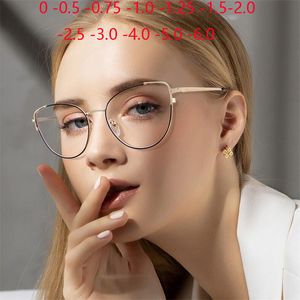 Sunglasses Anti Blue Rays Spring Leg Cat Eye Minus Lens Prescription Spectacles Frame Women Metal Short sight Eyewear 0 0 5 0 75 To 6 0 230712