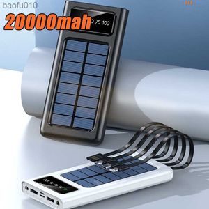 Solar Power Bank 20000mah Portable Fast Charging Poverbank Extern batteriladdare med LED Light PowerBank för alla smartphones