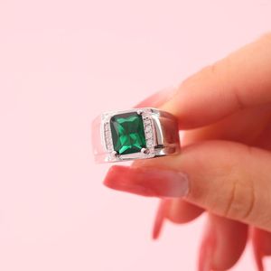 Wedding Rings Fashion Generous Green Zircon Wide Face Silver Plated Ring Men'S And Women'S Engagement