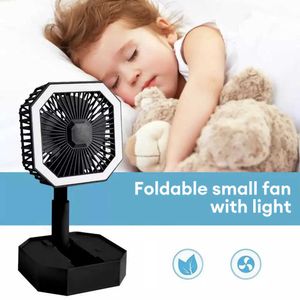 Electric Fans Portable Fan Rechargeable Mini Folding Fan med LED Light Personal Fan för Travel Home Bedroom Office Multifunktionellt i 1 fläkt