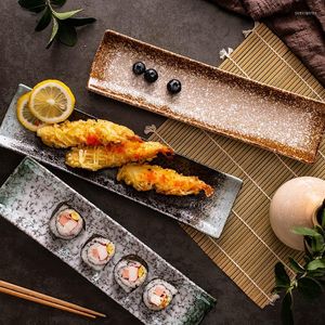 Plakalar 11 inç Japon tarzı Hefeng Sushi Plaka Seramik Yaratıcı Dikdörtgen Pasta Kişilik Retro Sofra Takımı