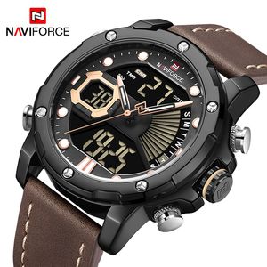 Naviforce Watches Mens 2020 Lüks Askeri Spor Wateproof Quartz Bilek Saati LED dijital analog çalar