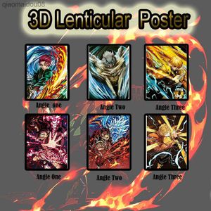 3D Anime Lenticular Demon Slayer Seriefigurer 3D Flip Gradient Målning Ändra affisch Bild Väggkonst Heminredning Present L230704