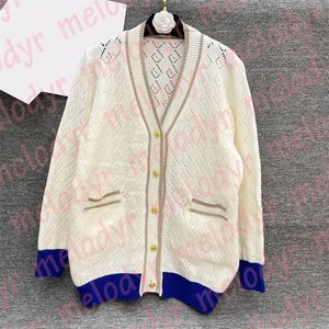 Autumn Winter Knitted Cardigan Classic Stripe Hollow Sweater Women Designer Casual Long Sleeve Knits Coat