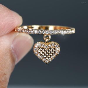 Küme halkaları tatlı aşk kalp kolye yüzüğü kadınlar için gümüş altın renk zarif sevimli parmak takı biblo kadın doğum günü festivali hediyesi