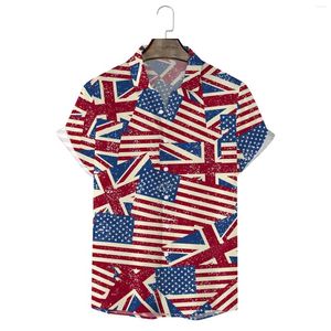 Camisas casuais masculinas com estampa de bandeira dos eua moda masculina camisa havaiana blusa de praia americana design camisas blusa