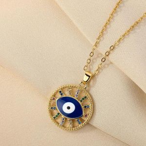 Chains Chandler Circular Devil's Eye Pendant Necklace For Women Crystal Zircon Rainbow Choker Simple Birthday Jewelry